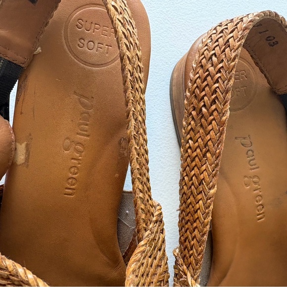 Paul Green Helena Women Size 8 Woven Leather Tan Sandals Slingback Heel Boho - Picture 6 of 15